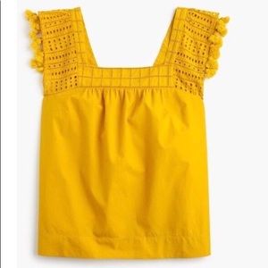 J Crew yellow tassel eyelet blouse GUC